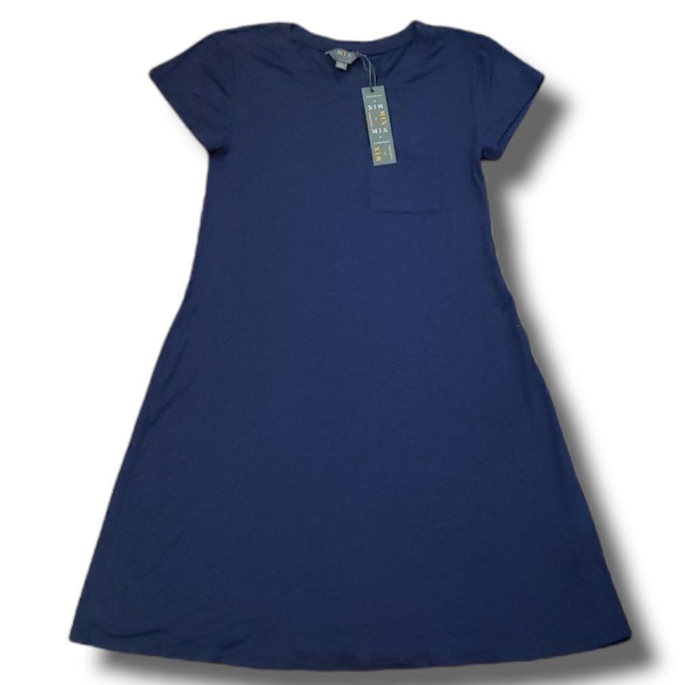 Mix by 41 Hawthorn Alison Navy‎ Blue Short Sleeve T-Shirt Pocket Dress Small NWT
